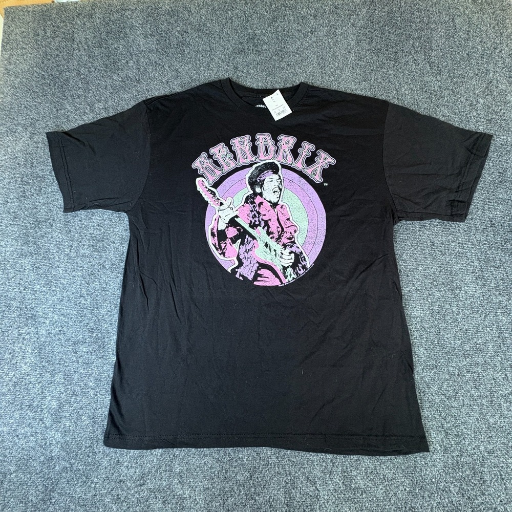 Authentic Jimi Hendrix T-Shirt Mens Black Purple Graphic Cotton Crew Neck Rock